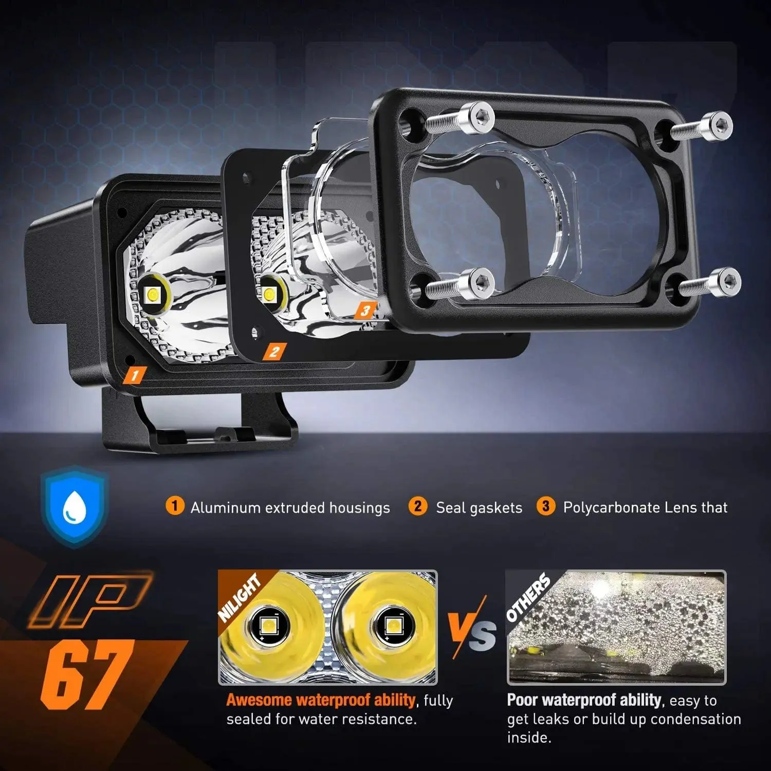 3 Inch 10W 1300LM Spot Built-in EMC LED Work Lights (Pair) | 16AWG DT Wire