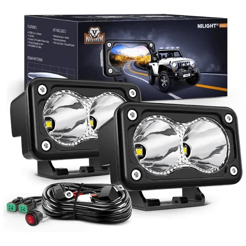 3 Inch 10W 1300LM Spot Built-in EMC LED Work Lights (Pair) | 16AWG DT Wire