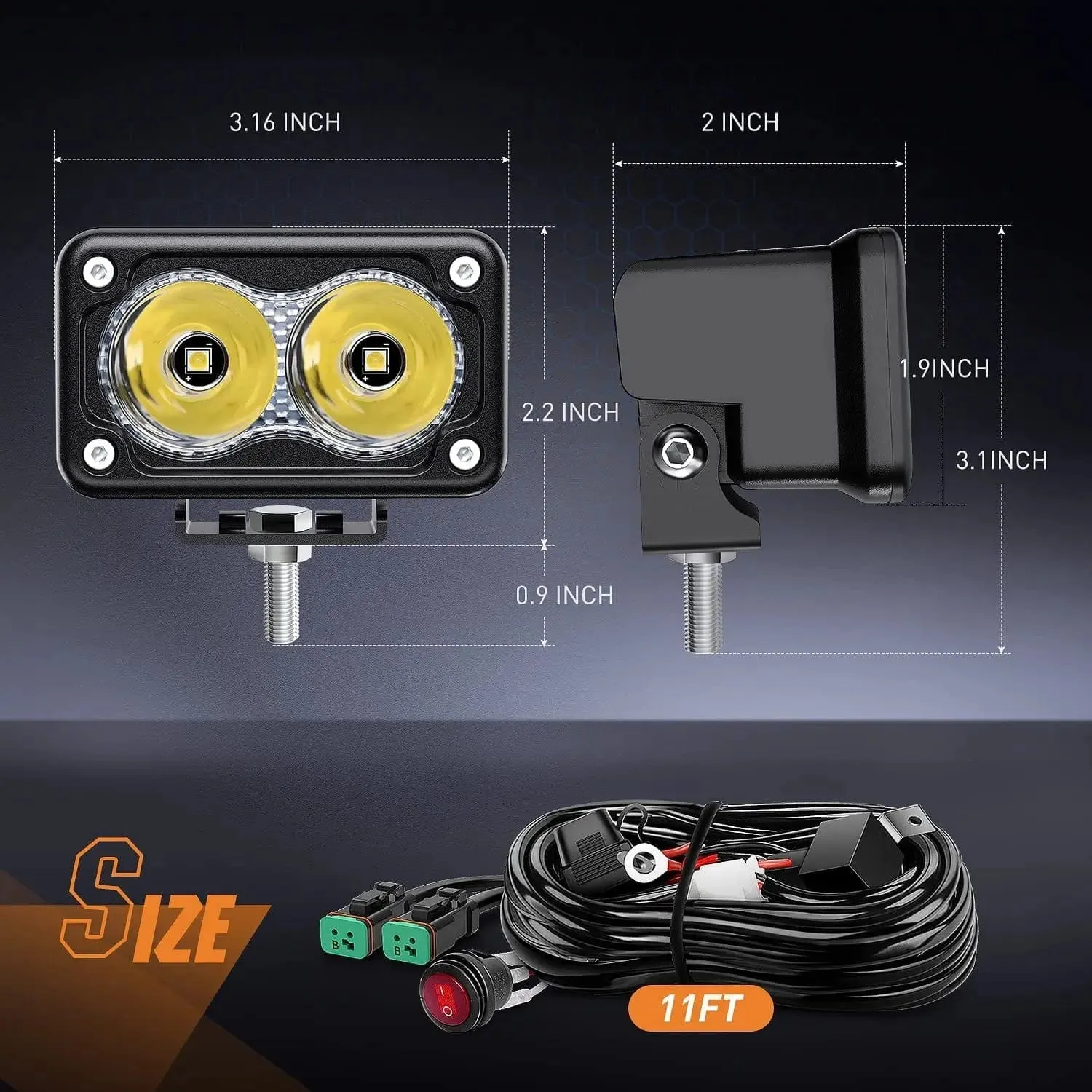 3 Inch 10W 1300LM Spot Built-in EMC LED Work Lights (Pair) | 16AWG DT Wire